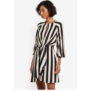 Topshop Black and White Striped Keyhole Dress